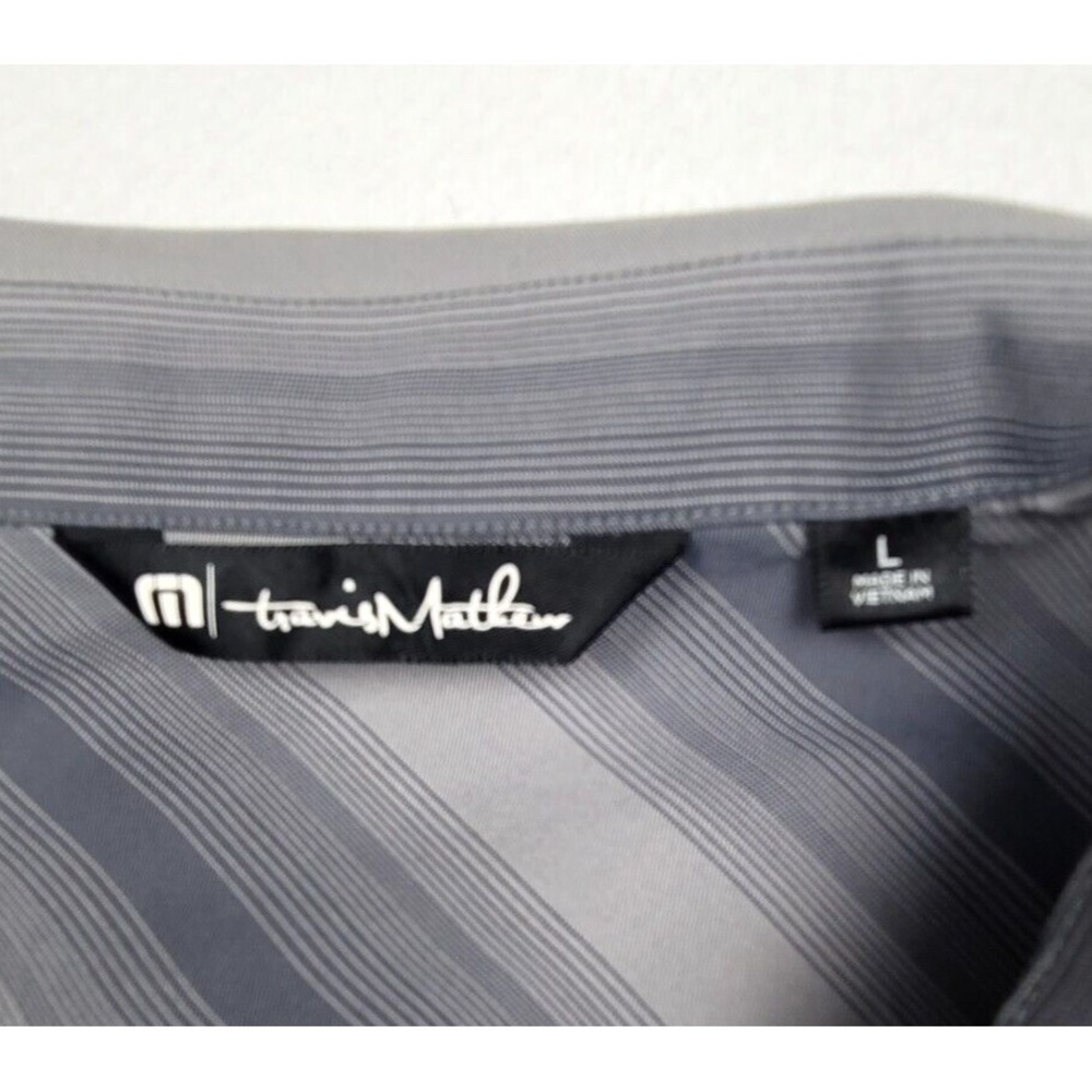 Travis Mathew Men's Gray Black Striped Golf Shirt Sz L - Performance Button-Up - Picture 8 of 9